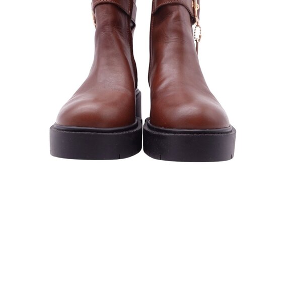 NWOB Coach Lacey Buckled Lug Sole Engineer Boots Sz 7B Brown Leather CB995 - Picture 3 of 14